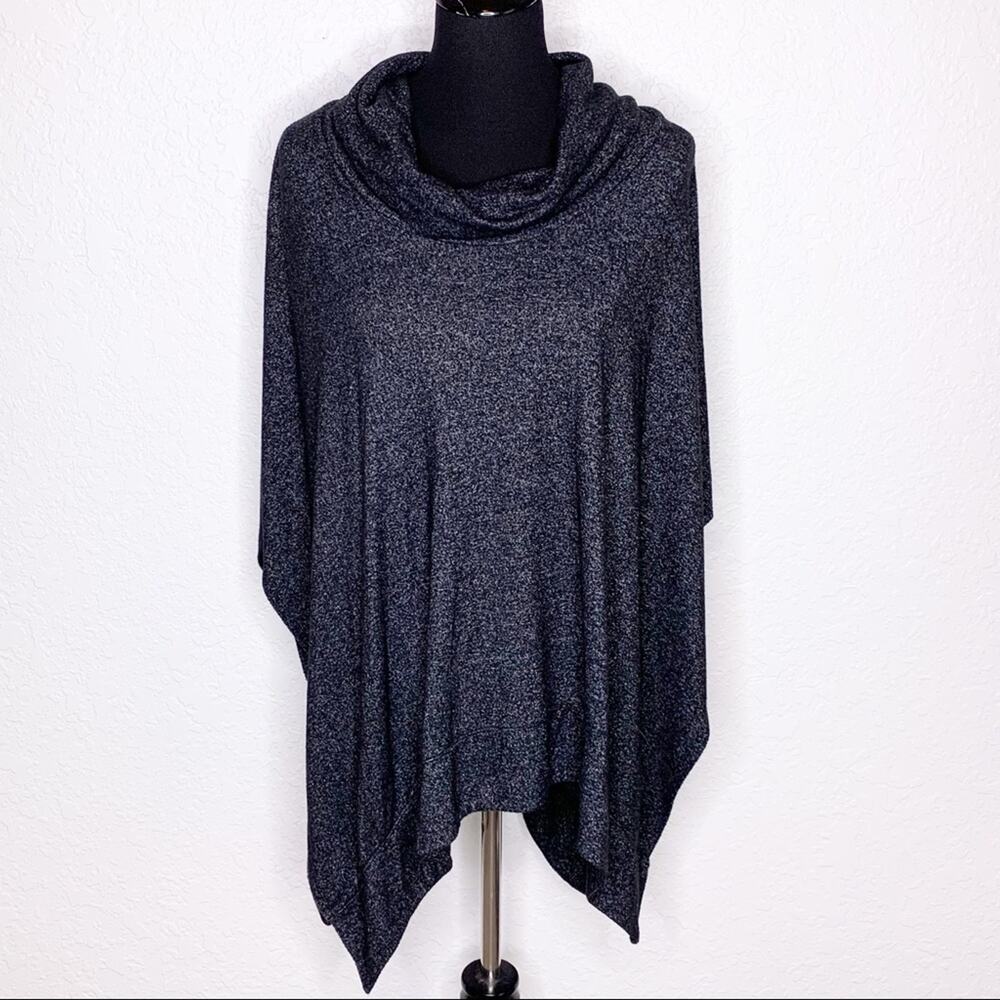 WHBM black gray marled knit turtleneck cowl neck cape poncho size XS/S